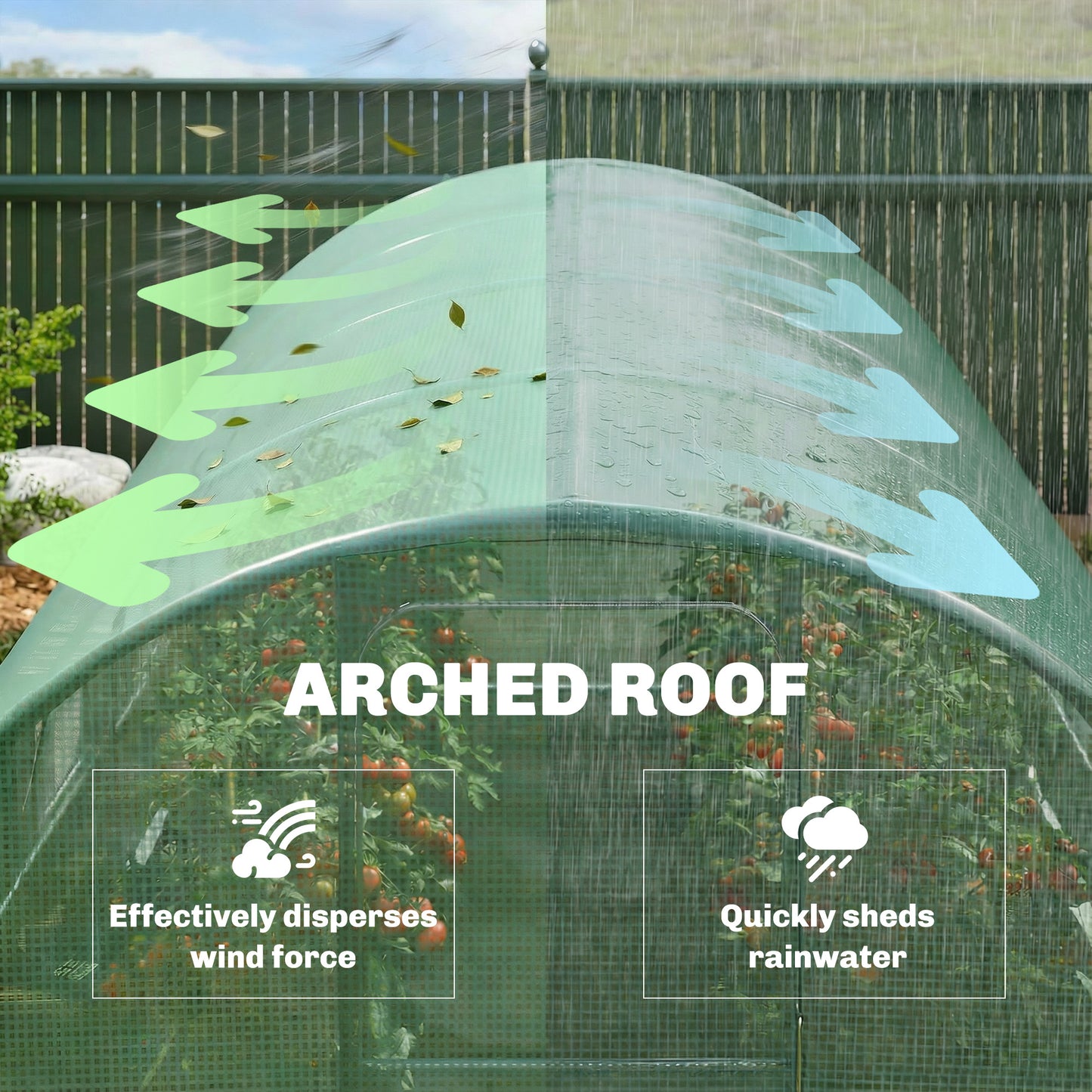3 x 4 m Walk-in Polytunnel Greenhouse with Hinged Door and 8 Roll Up Mesh Windows, Garden Tunnel Warm House Tent, Green