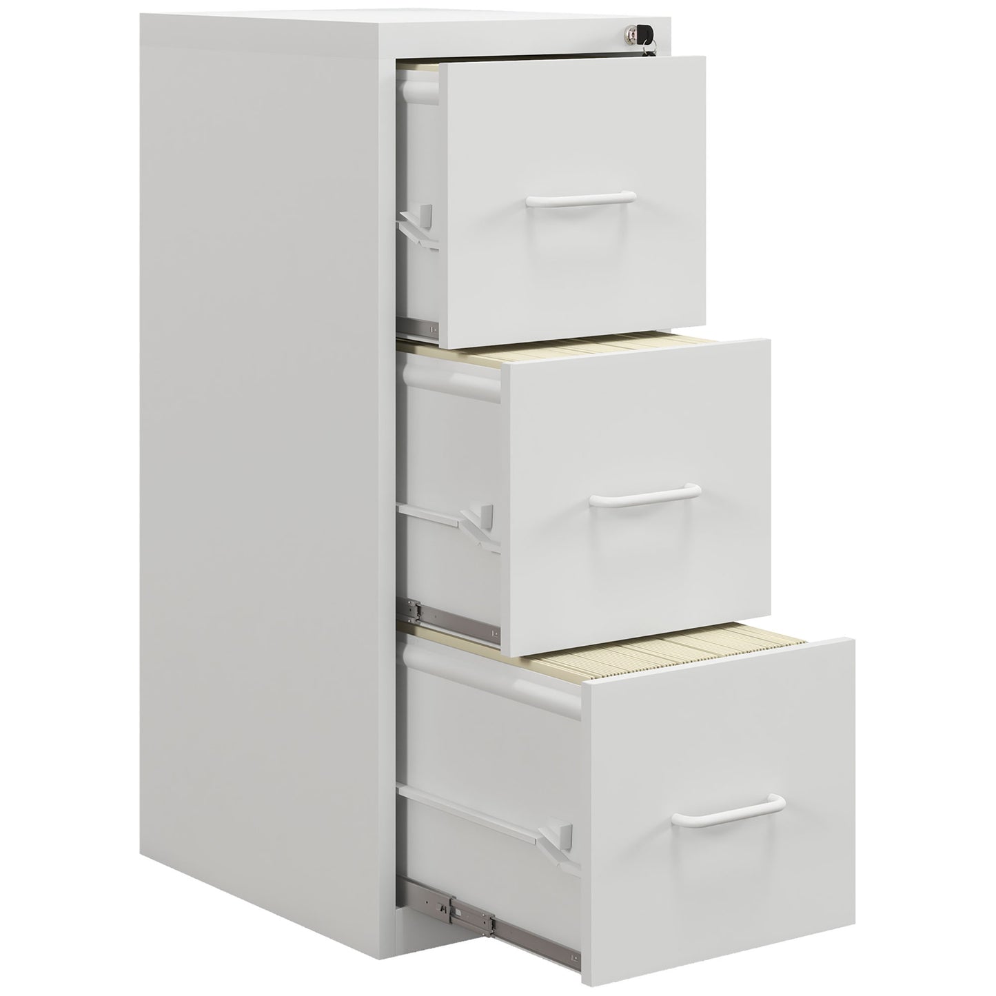 Three-Drawer Modern Steel Filing Cabinet Organiser Storage Unit - White
