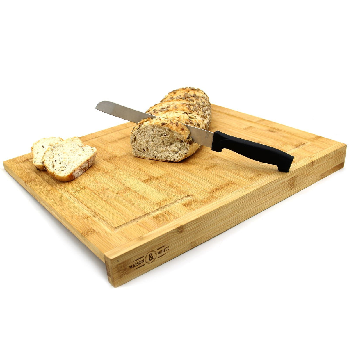 Maison & White Bamboo Counter Edge Chopping Board | 43.5 × 35.2cm | 90° Worktop Lip & Juice Groove