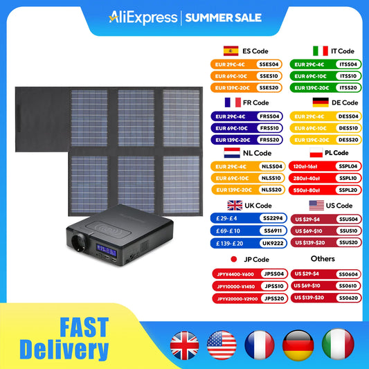 ALLPOWERS Solar Powerbank 41600Mah 200W Portable Powerstation with Solarpanel 60W,DC,USB,USB-C Output for Camping Laptop Iphone