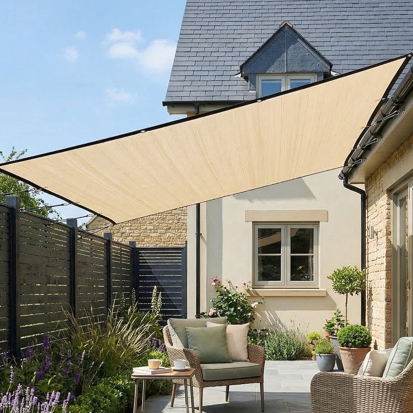 Sun Shade Sail | 3 x 3.6m | 85%+ UV Block | 180g/m² HDPE | 14 Eyelets | Beige
