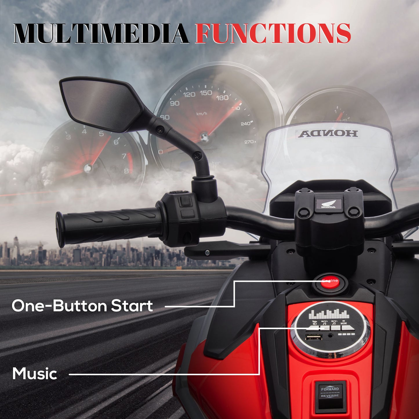 AIYAPLAY 12V Honda Licensed Kids Electric Motorbike w/ Music, Headlights, Early Education Function, for 3-6 Years