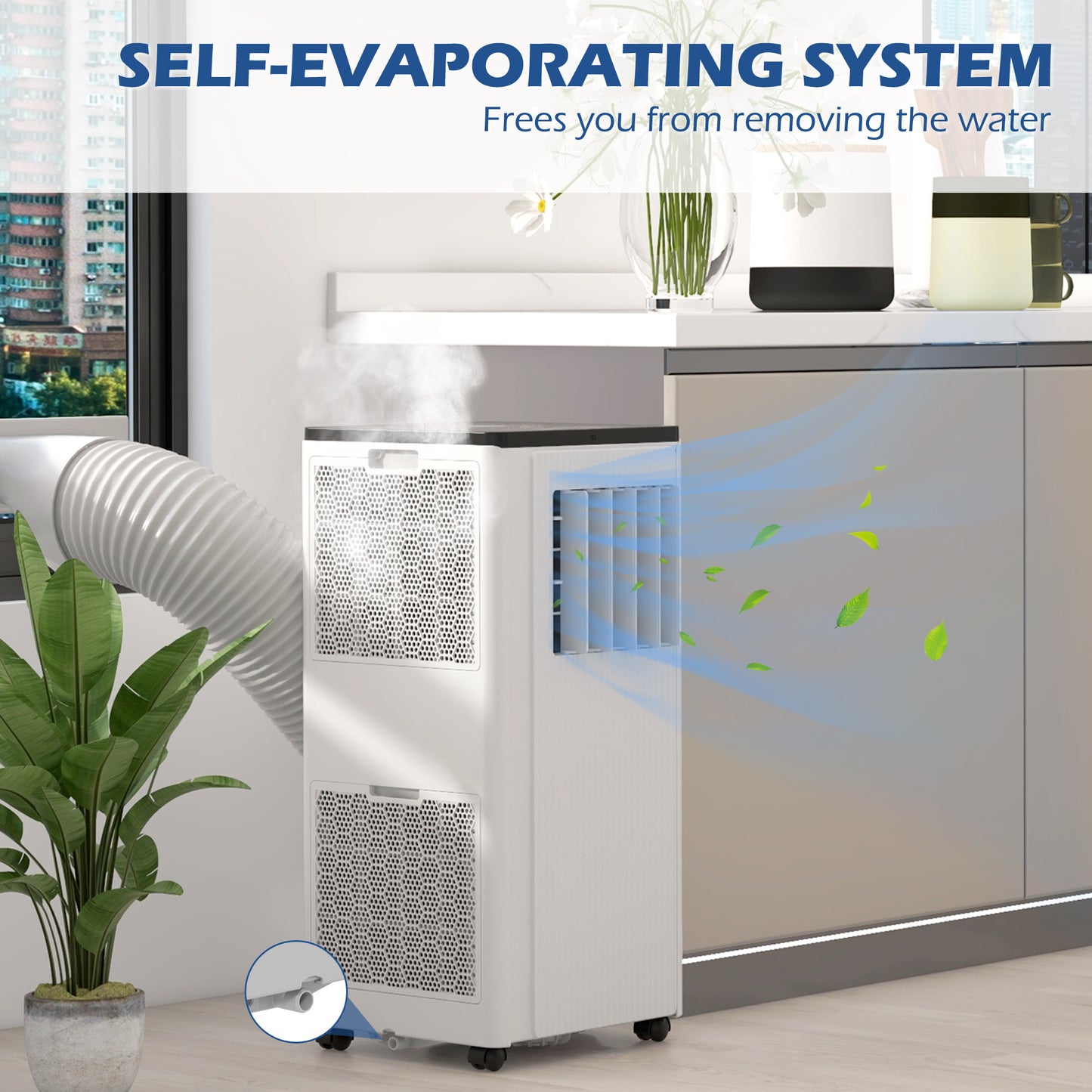 7,000 BTU Mobile Air Conditioner, 15m², Smart Home WiFi, with Dehumidifier, Fan, 24H Timer, Window Kit, White