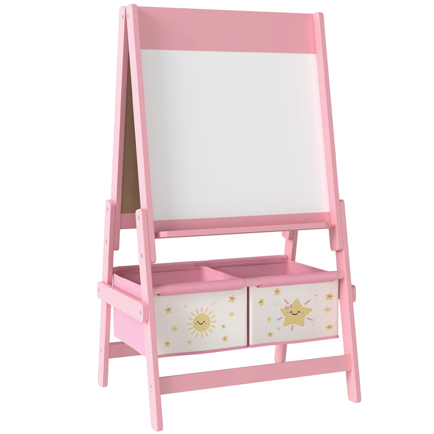 AIYAPLAY Art Easel for Kids, Double-Sided Whiteboard/Blackboard with Paper Roll, Two Storage Boxes, for Ages 3-8 Years, Green / Pink