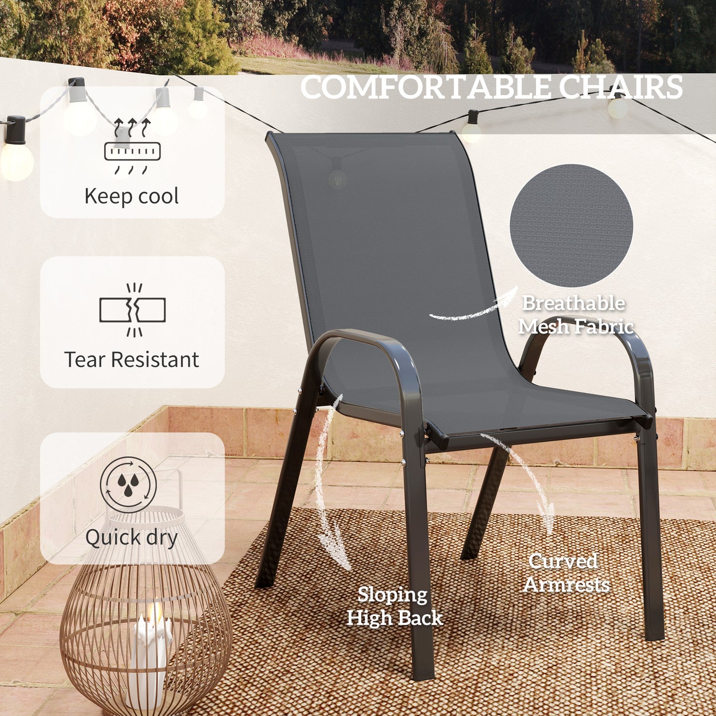 Outsunny Three-Piece Outdoor Garden Furniture Dining Set - Grey