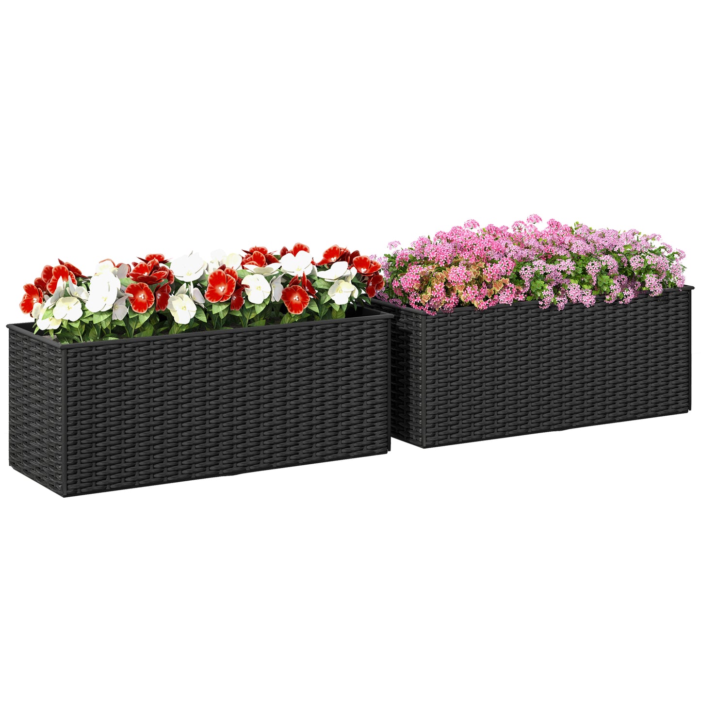 Outsunny Set of Two Rattan-Effect Planters - Grey / Black