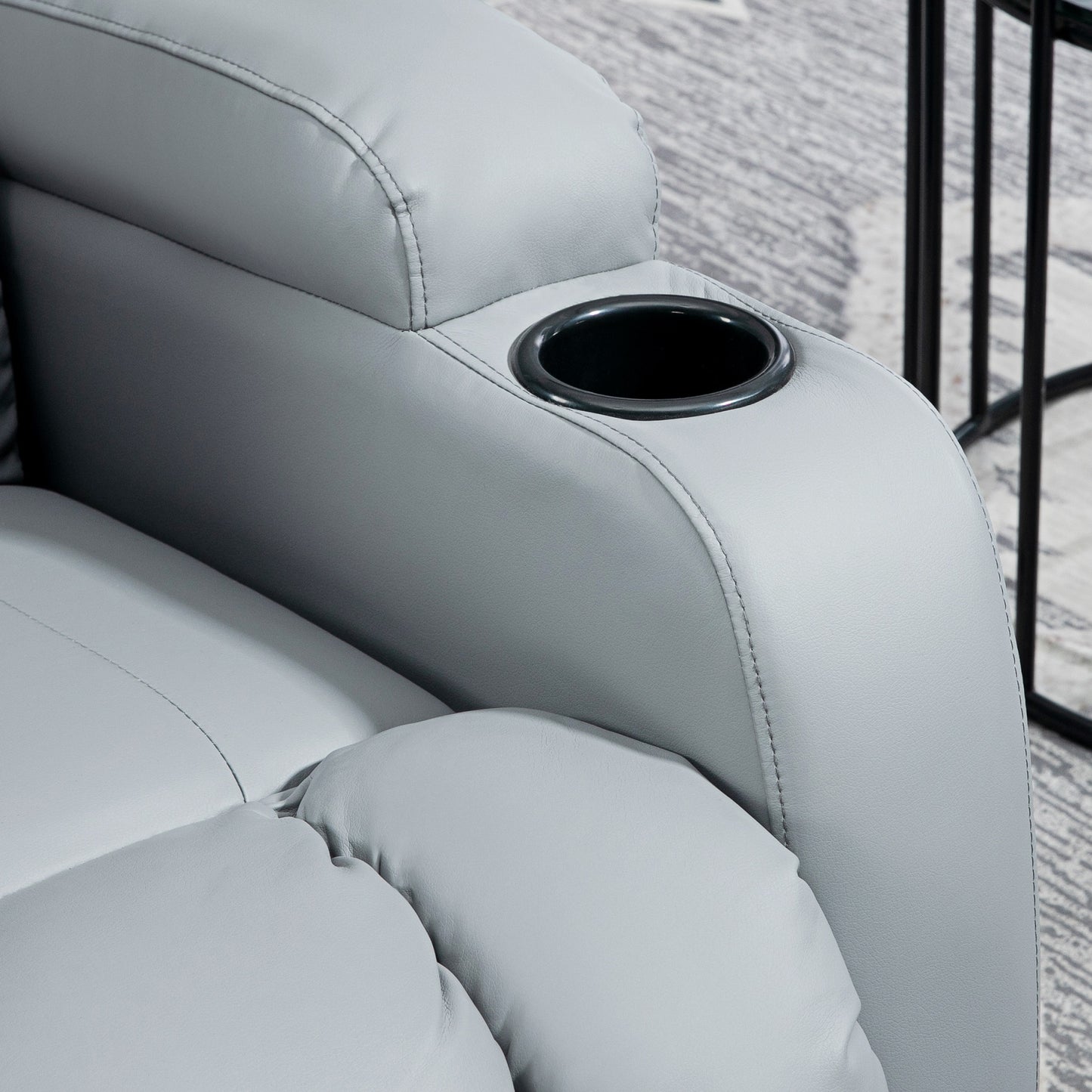 Massage Recliner Chair with 8 Vibration & Heat, PU Leather Recliner Armchair W/ Cup Holders, Side Pockets, Manual Reclining Chair, Light Grey