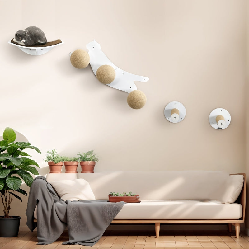 PawHut Cat Training Wall Furniture, With Curved Platforms, Scratching Posts
