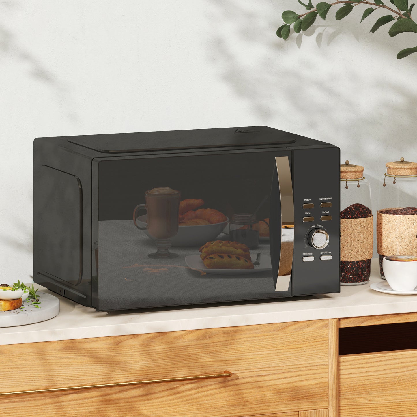 23L 800W Microwave Oven, Digital Solo with 5 Power Levels, Automatic Defrost, 8 Auto Cook Menus, 60 Minutes Timer, Clock, Easy Clean