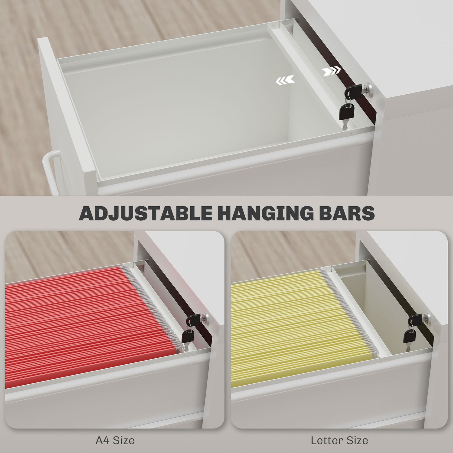 Three-Drawer Modern Steel Filing Cabinet Organiser Storage Unit - White