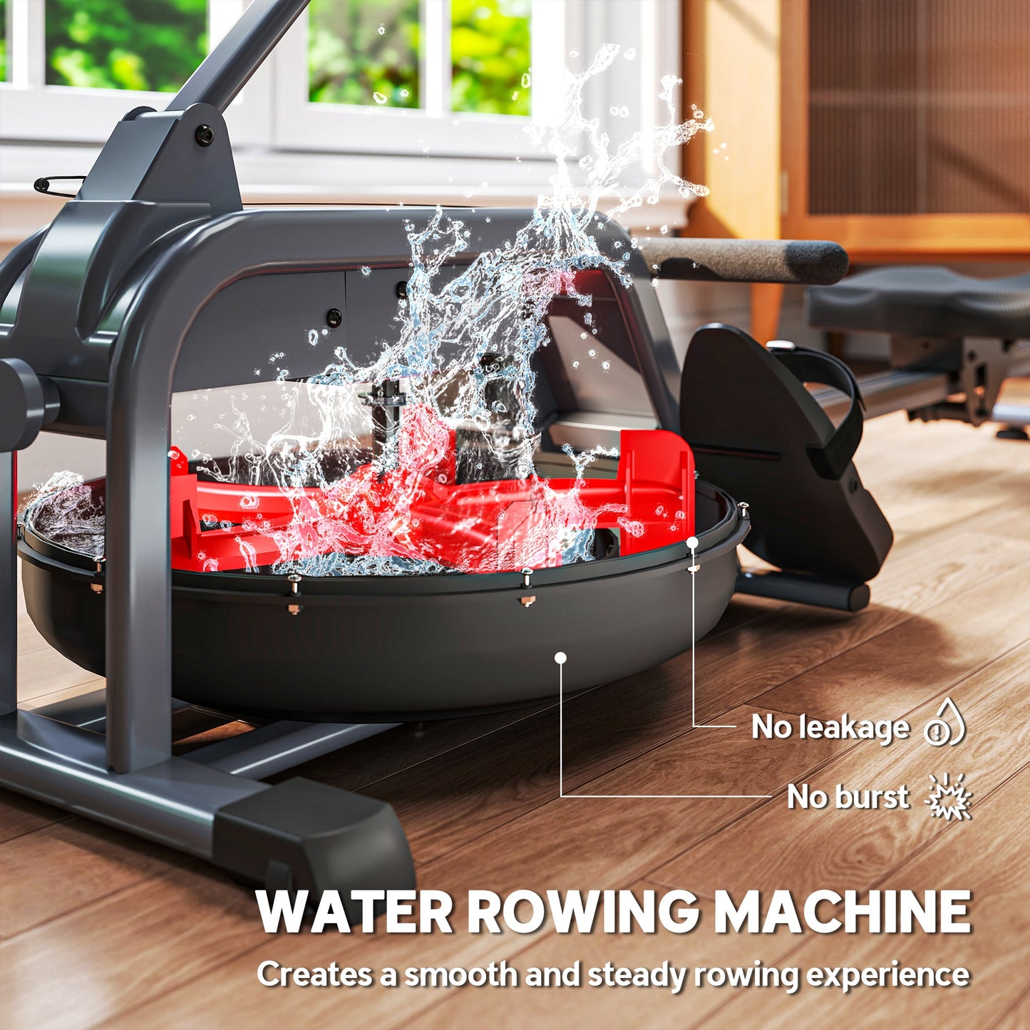Water Rowing Machine, Machines for Home Gym with Adjustable Resistance, Wheels, LCD Monitor, Cardio Training