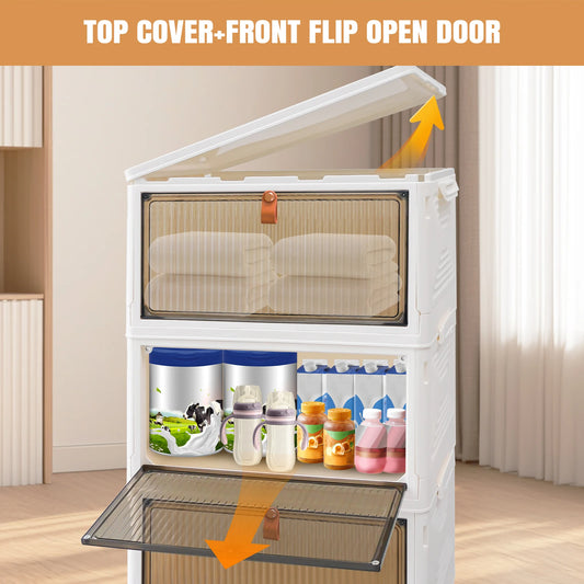 3/4/5-Tier Storage Boxes with Lid, Plastic Storage Boxes with 4 Universal Wheels, Organiser for Bedroom Living Room Study Office