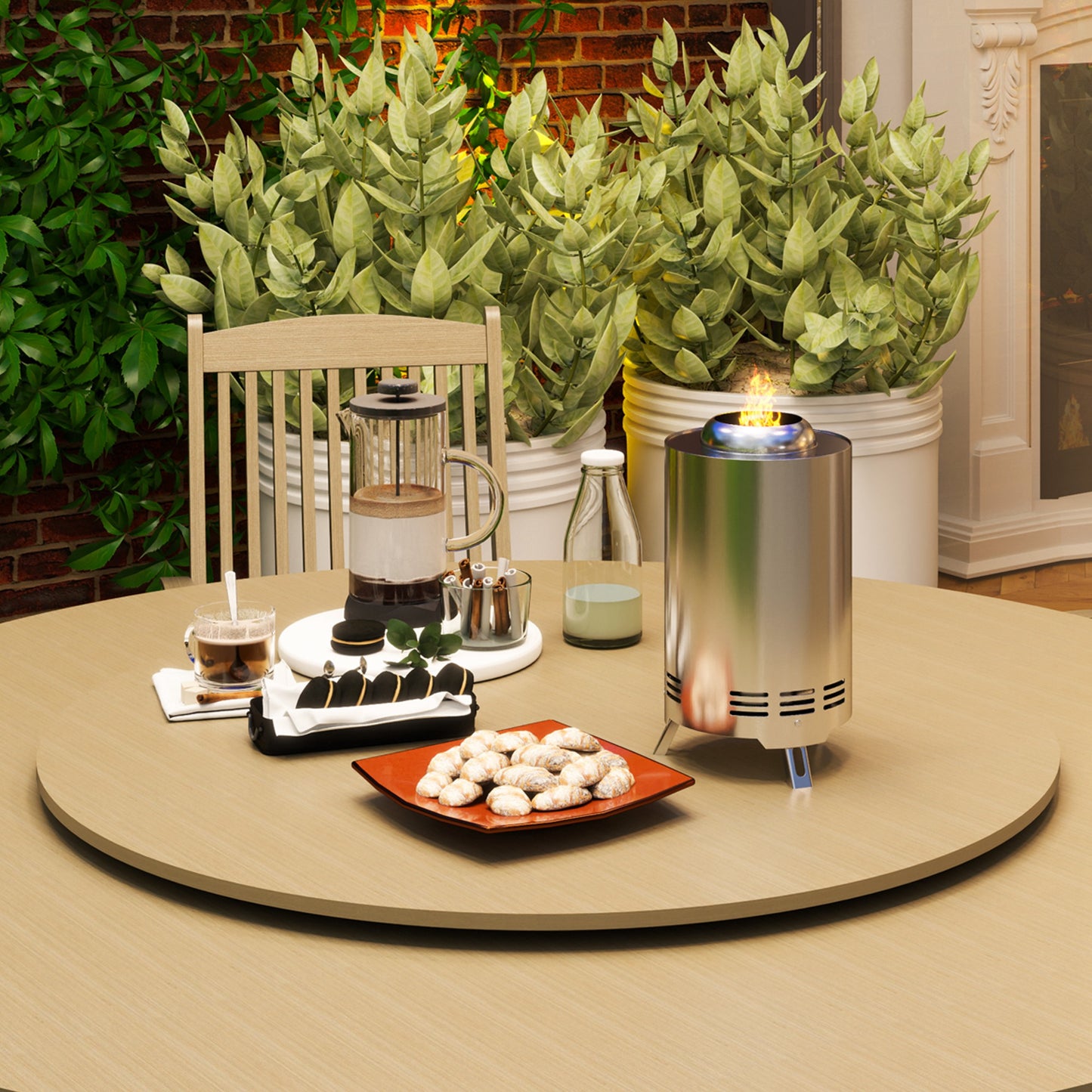 Outsunny Smokeless Fire Pit, 16 x 16 cm Stainless Steel Portable Wood Burning Firepit with Poker for Garden Camping Bonfire Party, Silver Tone