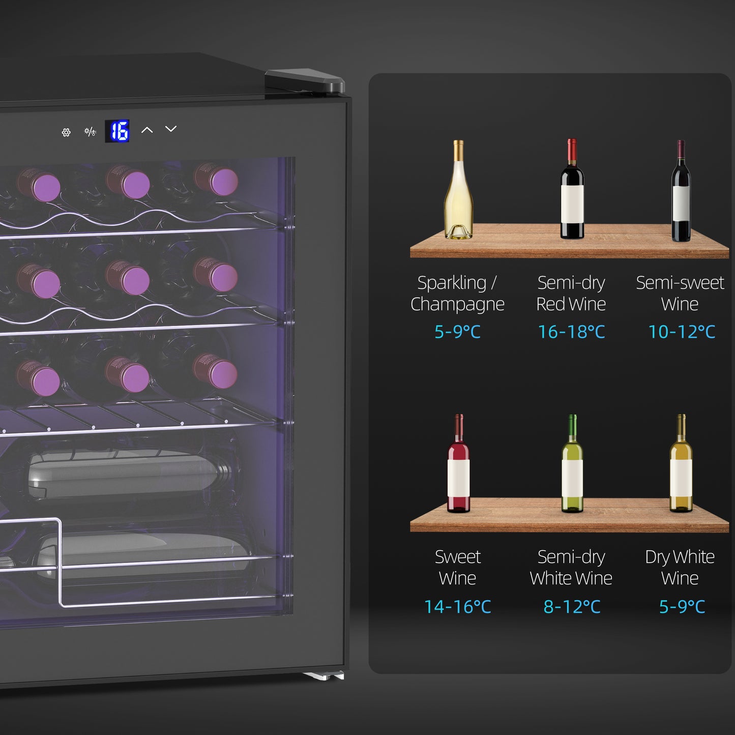 42L 16-Bottle Wine Cooler Fridge - Black