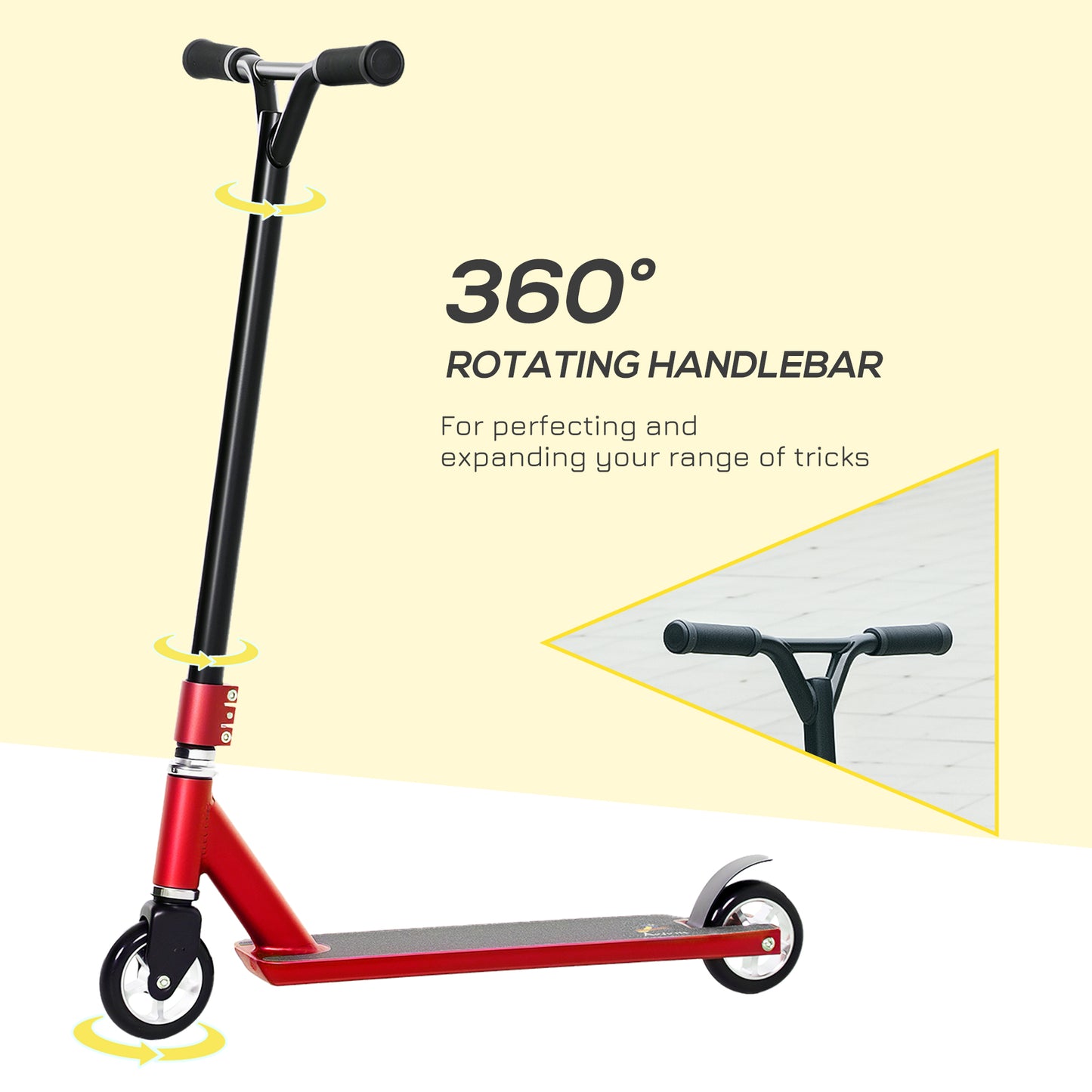 Stunt Scooter, 360° Entry Level Tricks Scooter w/ Lightweight Aluminium Deck and ABEC 7 Bearing, For Age 14+ Beginners, Red / Purple