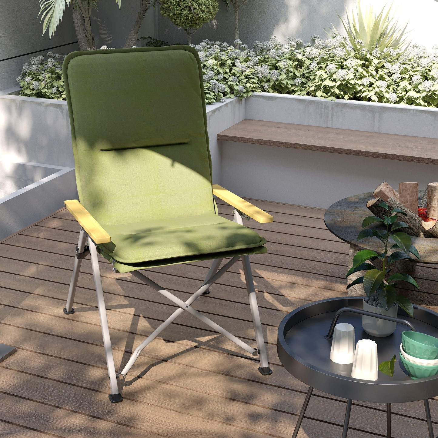 Portable Camping Chair for Adults, High Back Folding with Padded Seat and Carry Bag, Outdoor Recliner for Hiking, Fishing, Beach and Picnic, Green