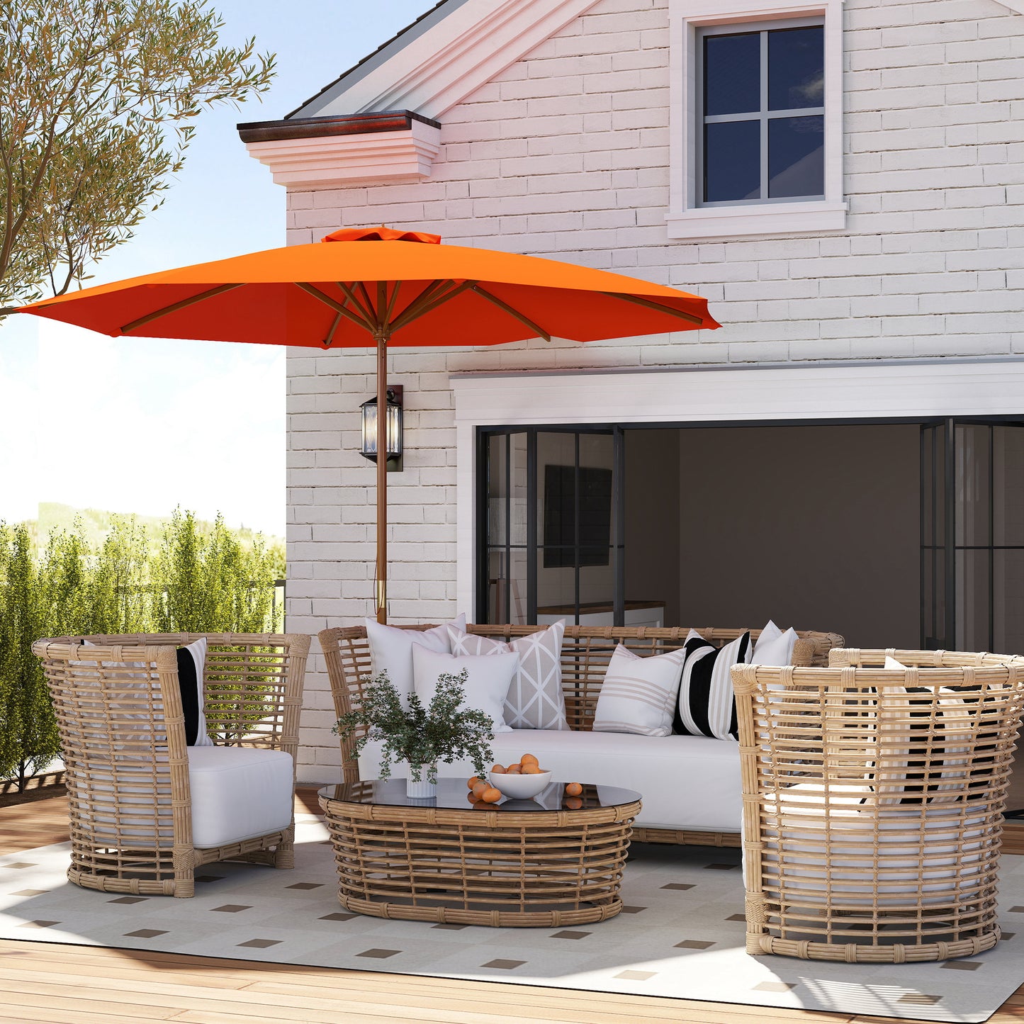Outsunny 3(m) Wooden Patio Umbrella - Orange
