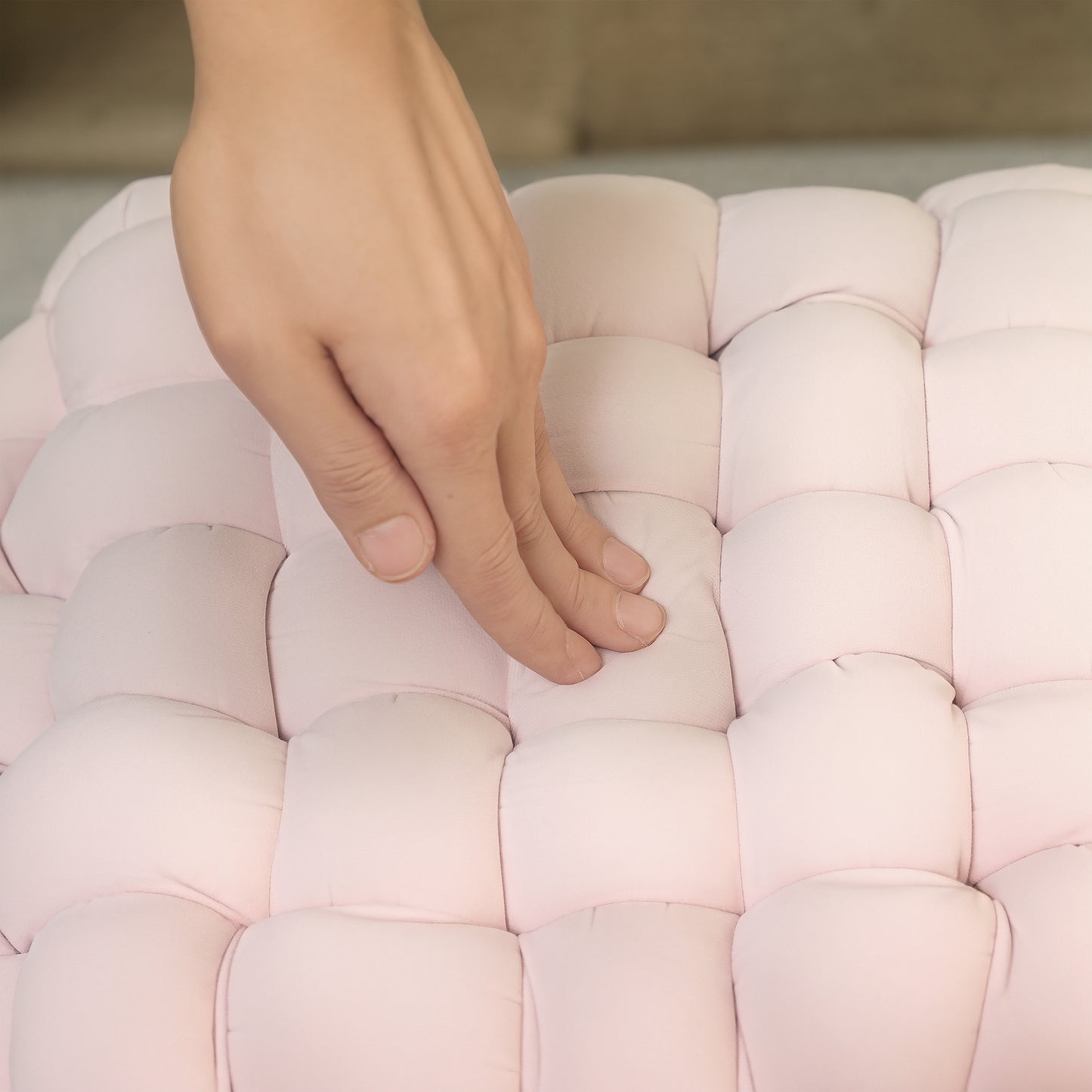 Velvet-Feel Bold Woven Footstool - Pink