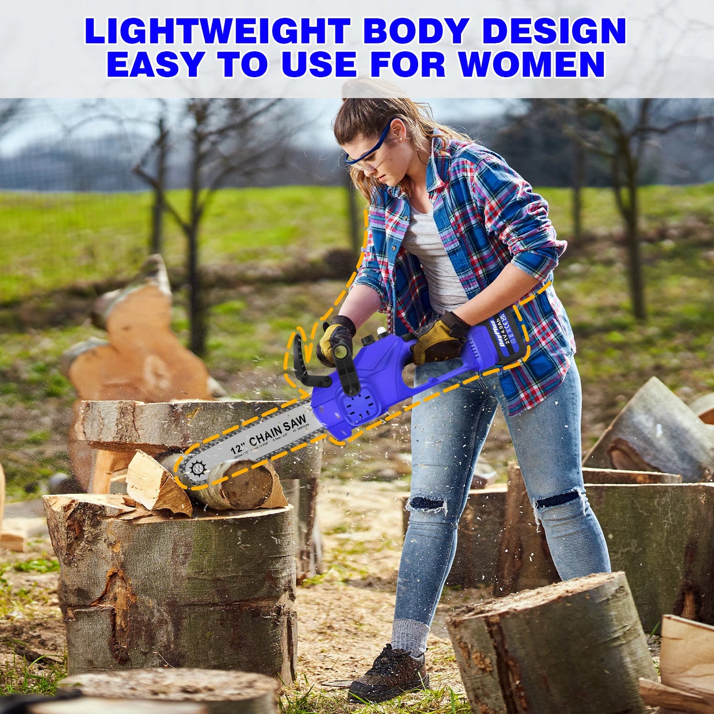 Brushless 12" Electric Chainsaw 21V Cordless Handheld Saw, 4.0Ah Battery, Charger, 2 Chains, Auto Chain Lubrication, UK