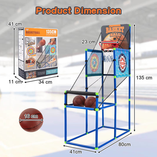 Kids Basketball Arcade Game 2-In-1 Indoor Outdoor Basketball & Sticky Balls Game