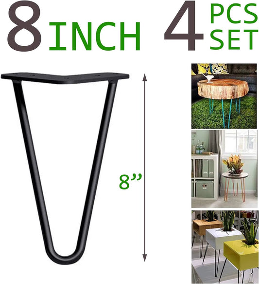 4 Pieces Metal Hairpin Table Legs 8 Inch Modern Style for Furniture Desk Bench Chair DIY Project With FREE Feet Protector & Screws
