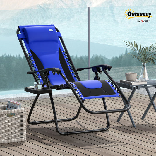 Zero Gravity Lounger Chair, Folding Reclining Patio Chair with Padded Seat, Cup Holder, Soft Cushion and Headrest for Poolside, Camping, Blue