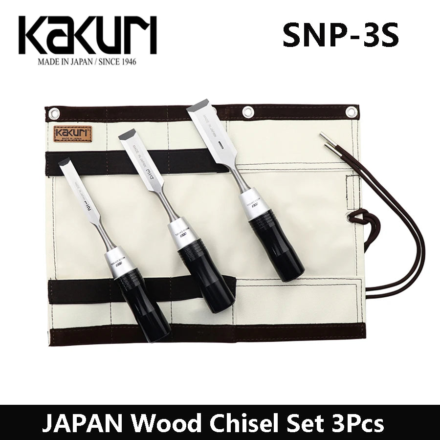 KAKURI SNP-3S Japan Wood Chisel Set 3 Piece Carving Knife with Storage Bag for Professional Woodworking Processing and Engraving