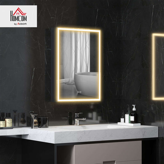Bathroom Mirror Medicine Cabinet with LED Lights and Shaver Socket, 500 x 700 mm Wall Mounted Bathroom Cabinet with Mirror, Demister Pad, Dimmer, 3 Colours, Black