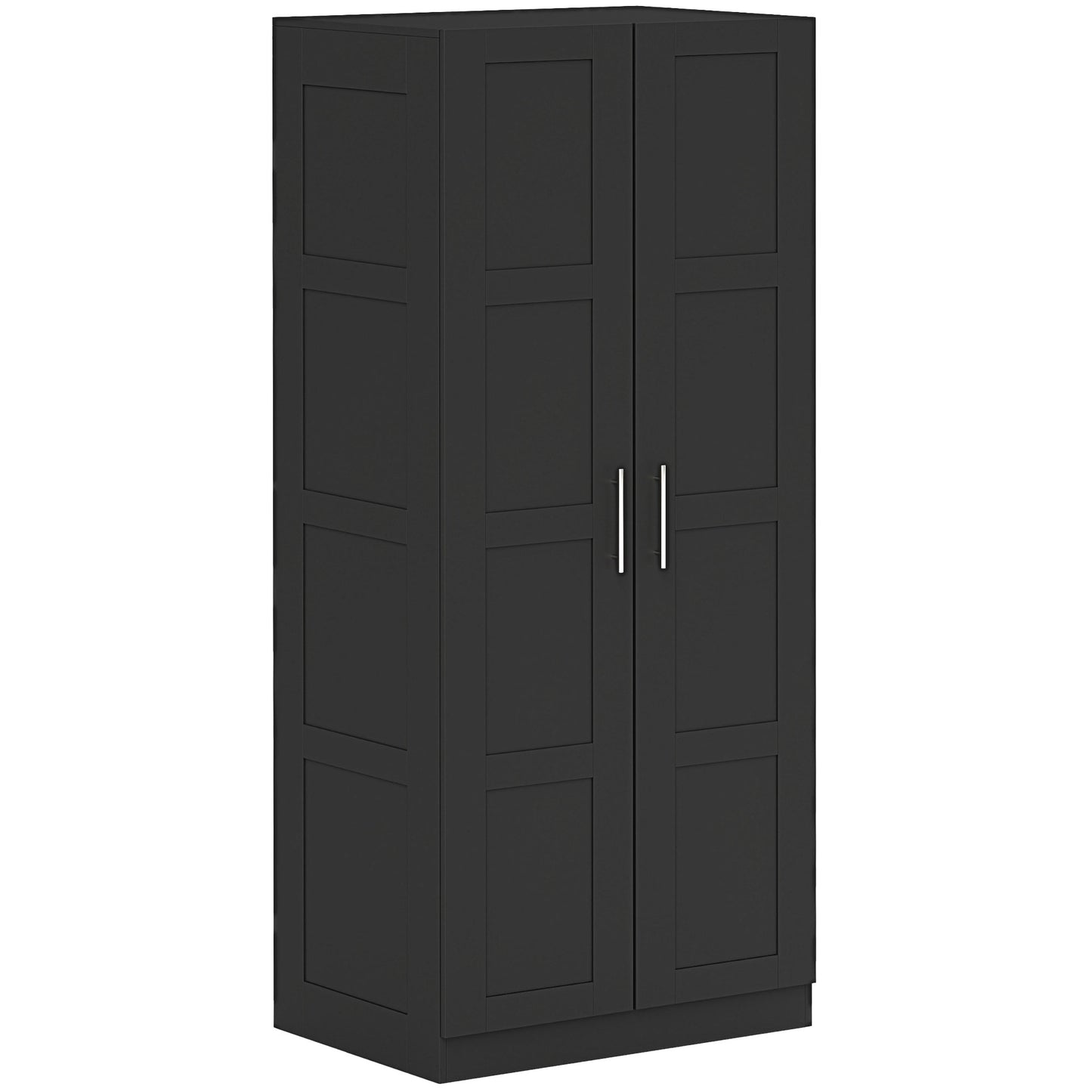 Double Paneled Door Wardrobe, with Shelves - Black