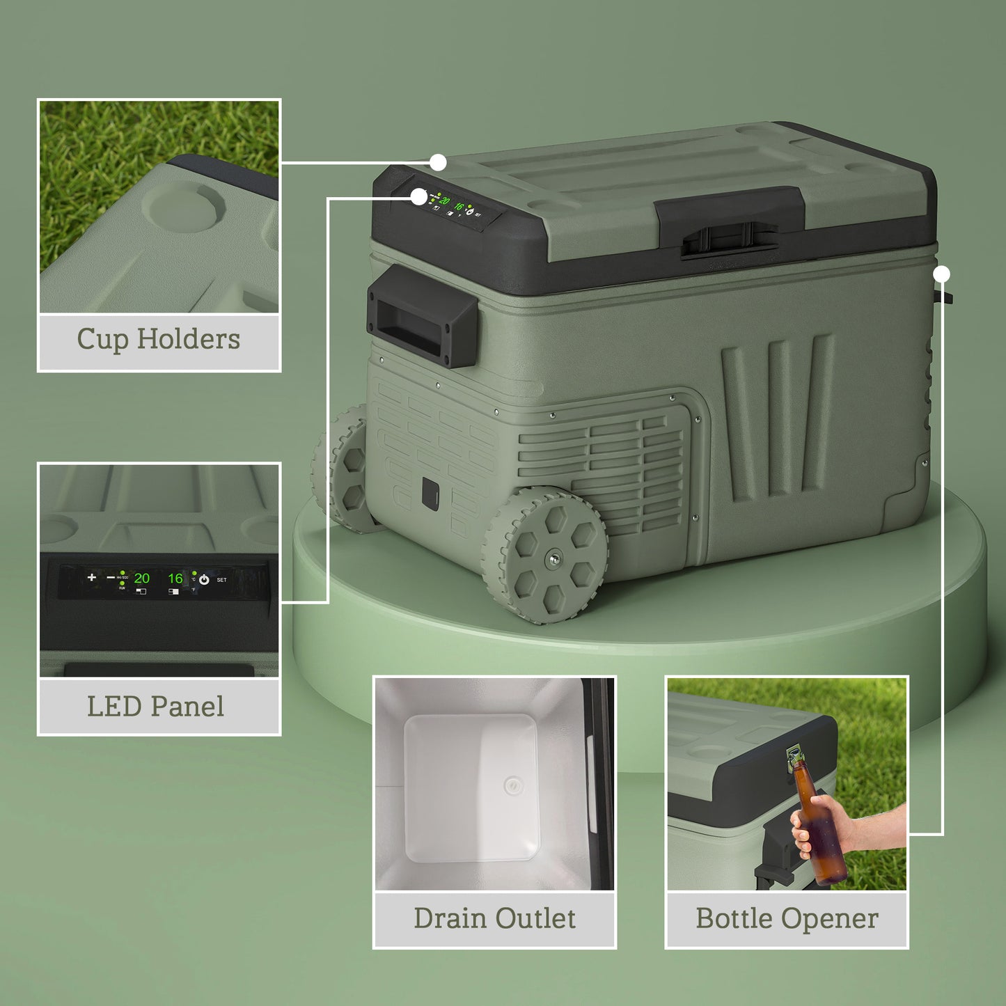 33L Camping Fridge Freezer Dual Zone, Portable Car Fridge 12V/24V DC & 100-240V AC, Electric Cool Box -20℃-20℃ with Wheels and LED Light