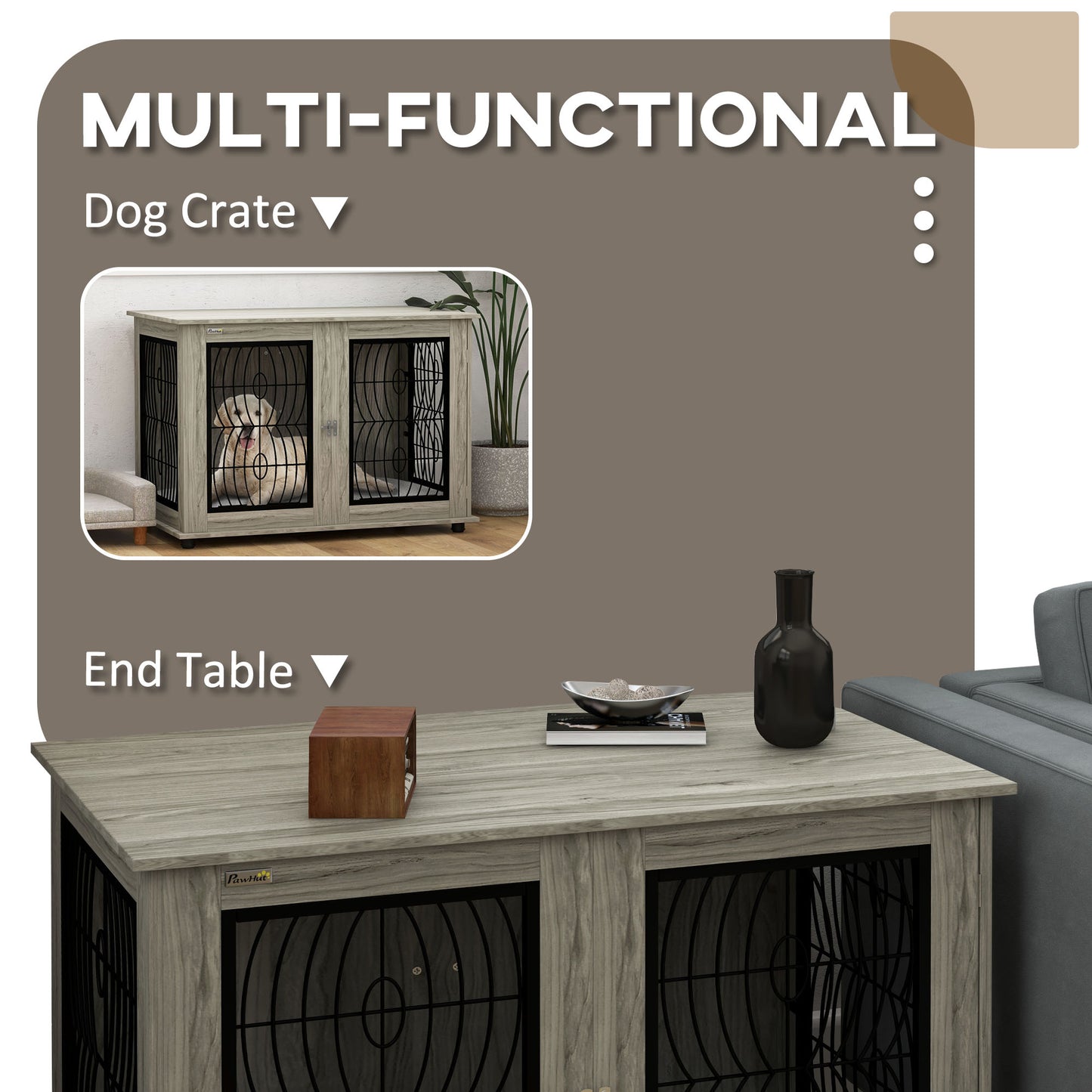 PawHut 44.5" Indoor Dog Crate Furniture End Table with Soft Washable Cushion, Lockable Front Door, for Extra Large Dogs