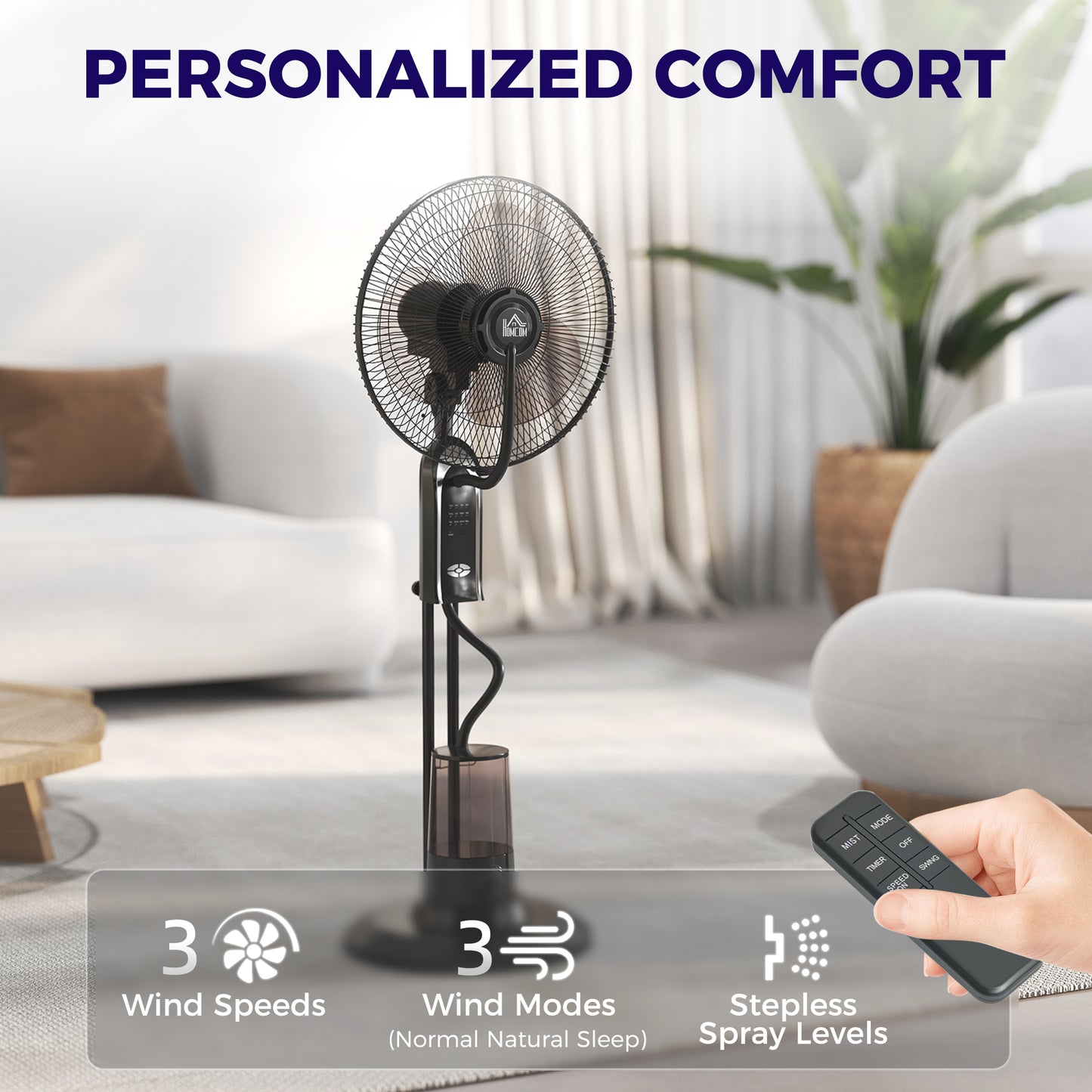 Pedestal Fan with Water Mist Spray, Spray Misting Fan with 70° Oscillation, Tilt Head, 3 Speeds, 3 Modes, Adjustable Mist, 3.2L Water Tank, 120 cm