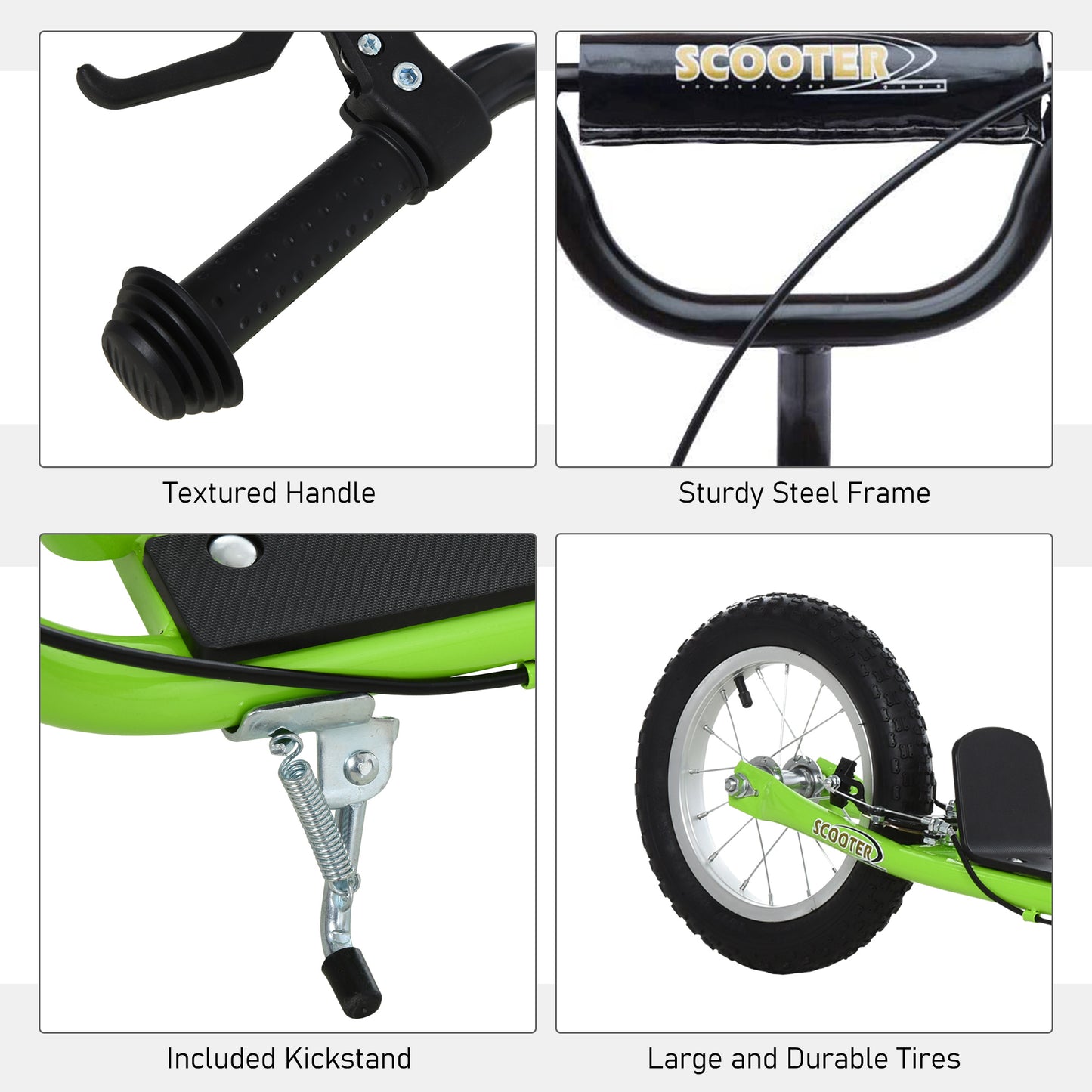 Teen Kids Stunt Scooter w/ Adjustable Handlebar, 12 Inch Rubber Tyres, Dual Brakes