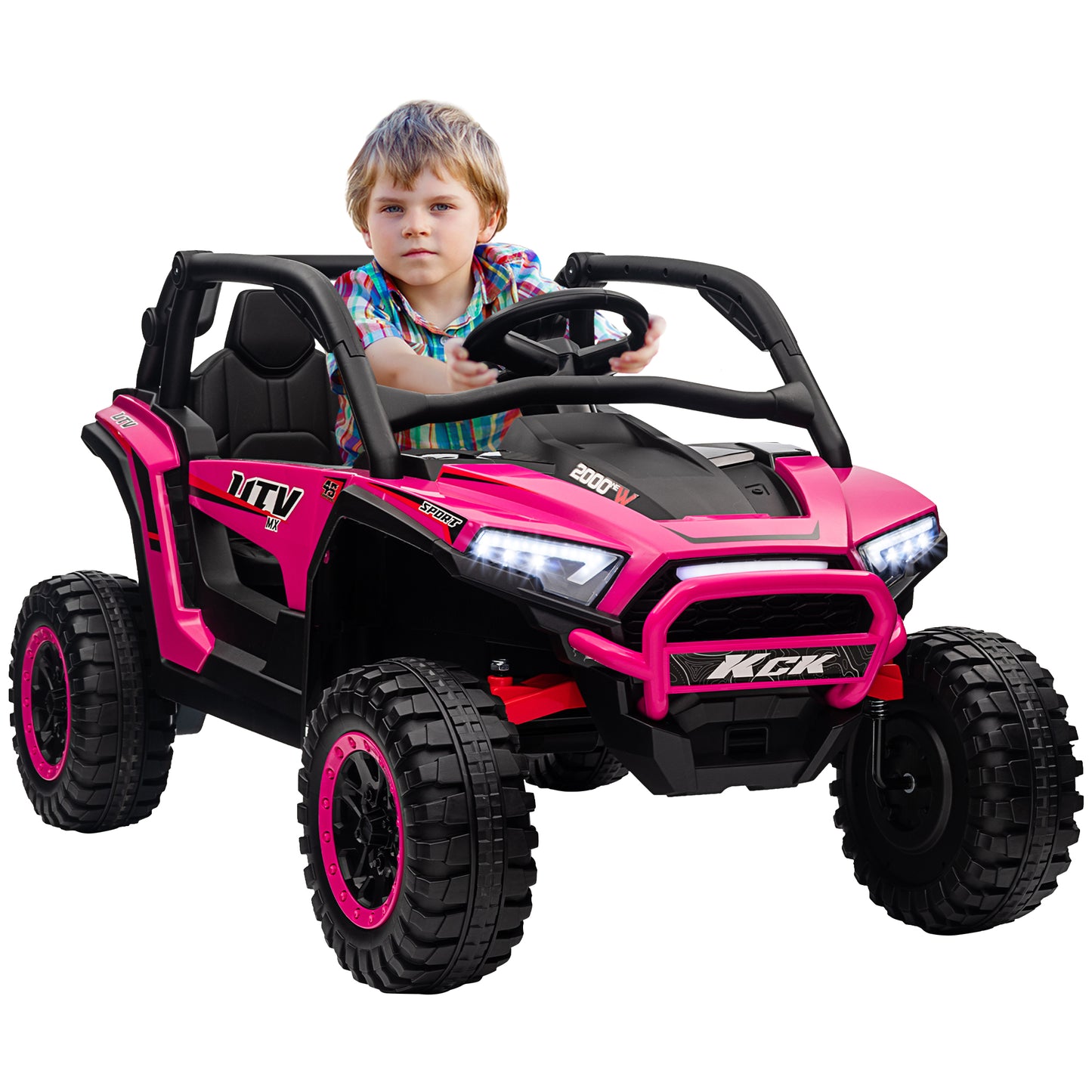 AIYAPLAY 2 Seater 24V 7AH Ride on Truck, Battery Powered Electric Ride On Car w/ Remote, Suspension, 3 Speeds - Pink / White
