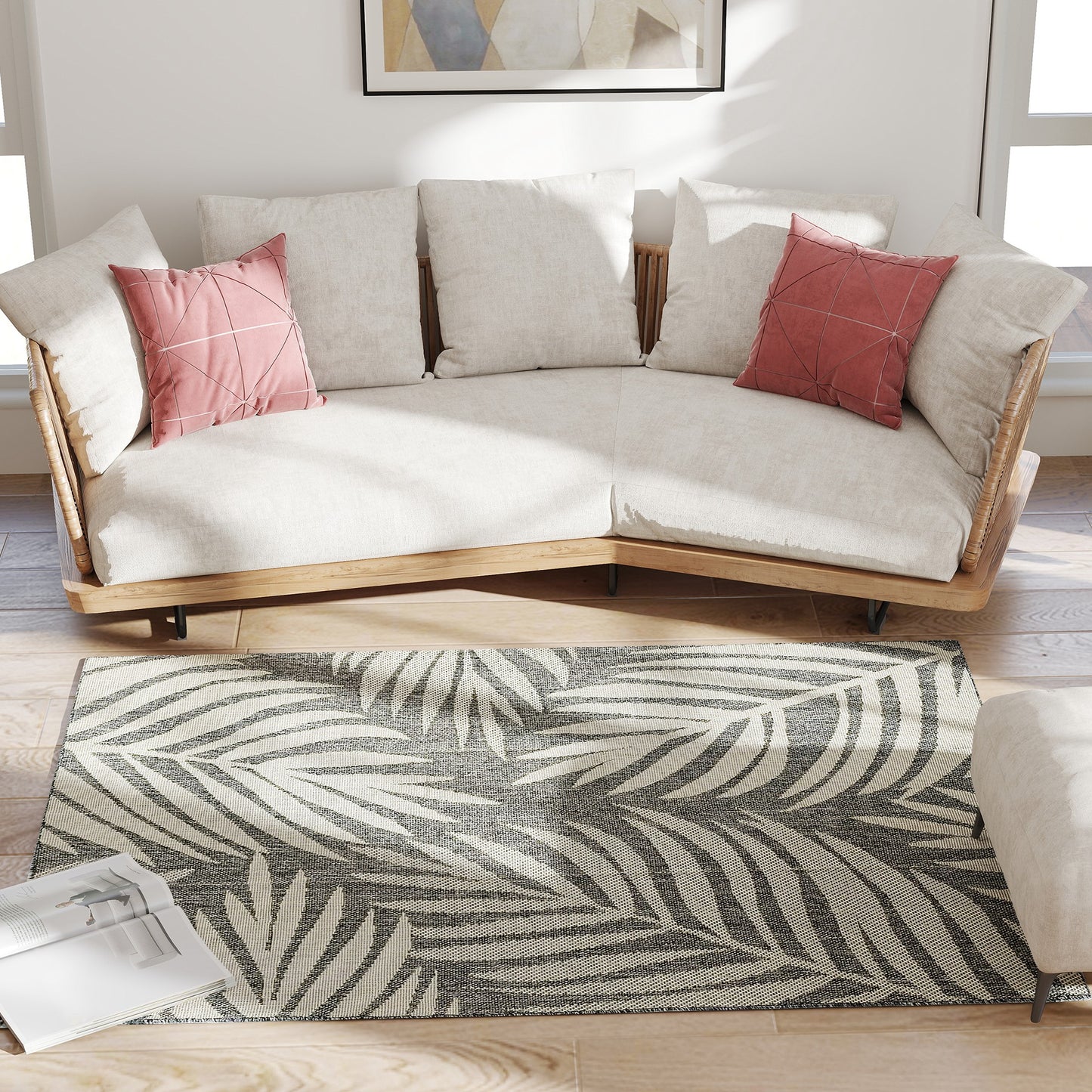 UV Resistant Indoor & Outdoor Area Rug, Easy-Cleaning Machine Washable Rug for Patio, Garden, Kitchen, Bathroom or Living Room, 170 x 120 cm, Grey