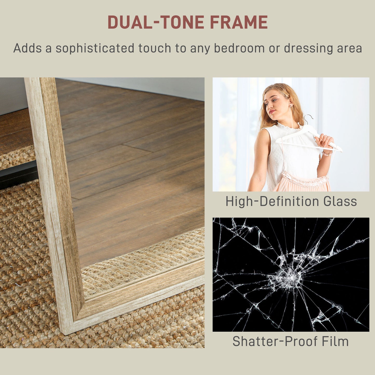 162.6 cm Two-Tone Full Length Mirror - White/Oak-Tone