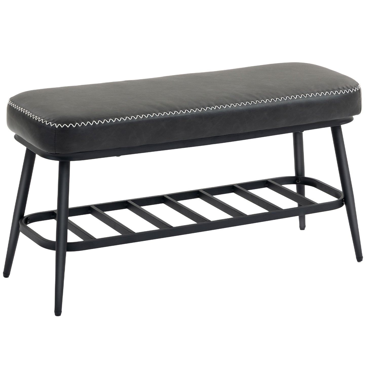 PU Leather Shoe Storage Bench - Charcoal Grey