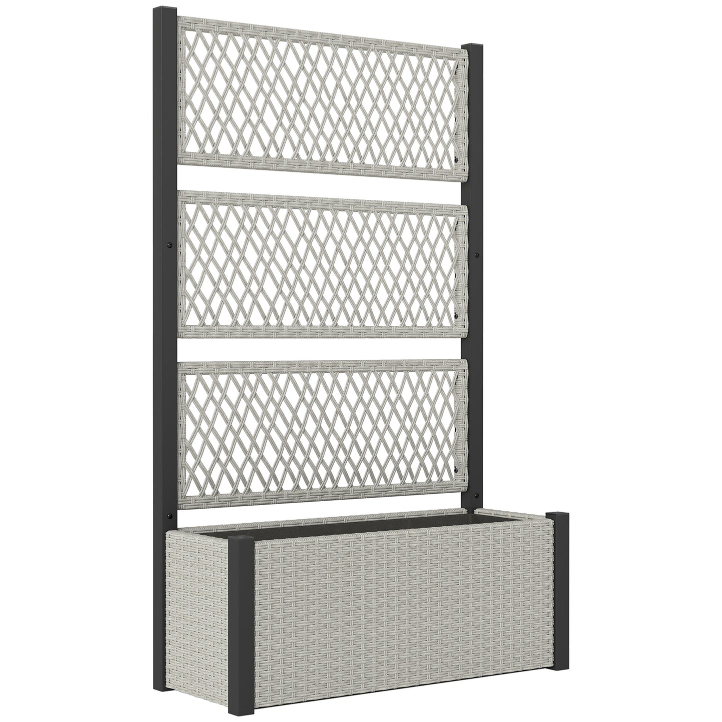 Outsunny Garden Planter Box with Trellis, Liner for Climbing Plants, Vegetables, Flowers, 90 x 35 x 148 cm, Charcoal Grey / Mixed Grey