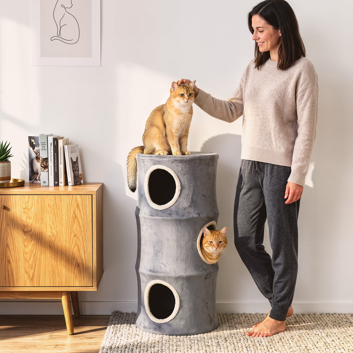4-Tier Cat Tower | Grey Indoor Cat Condo with Washable Plush Cover, Cubbies & Climbing Levels | 6kg