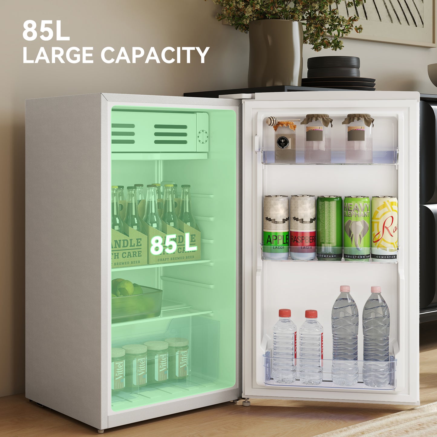Under Counter Fridge, 85L Small Retro Vintage Style Refrigerator with Chiller Box, Adjustable Thermostat, Glass Shelves, White