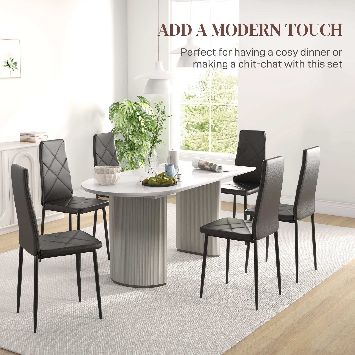 Set of 6 Faux Leather Dining Chairs - Black