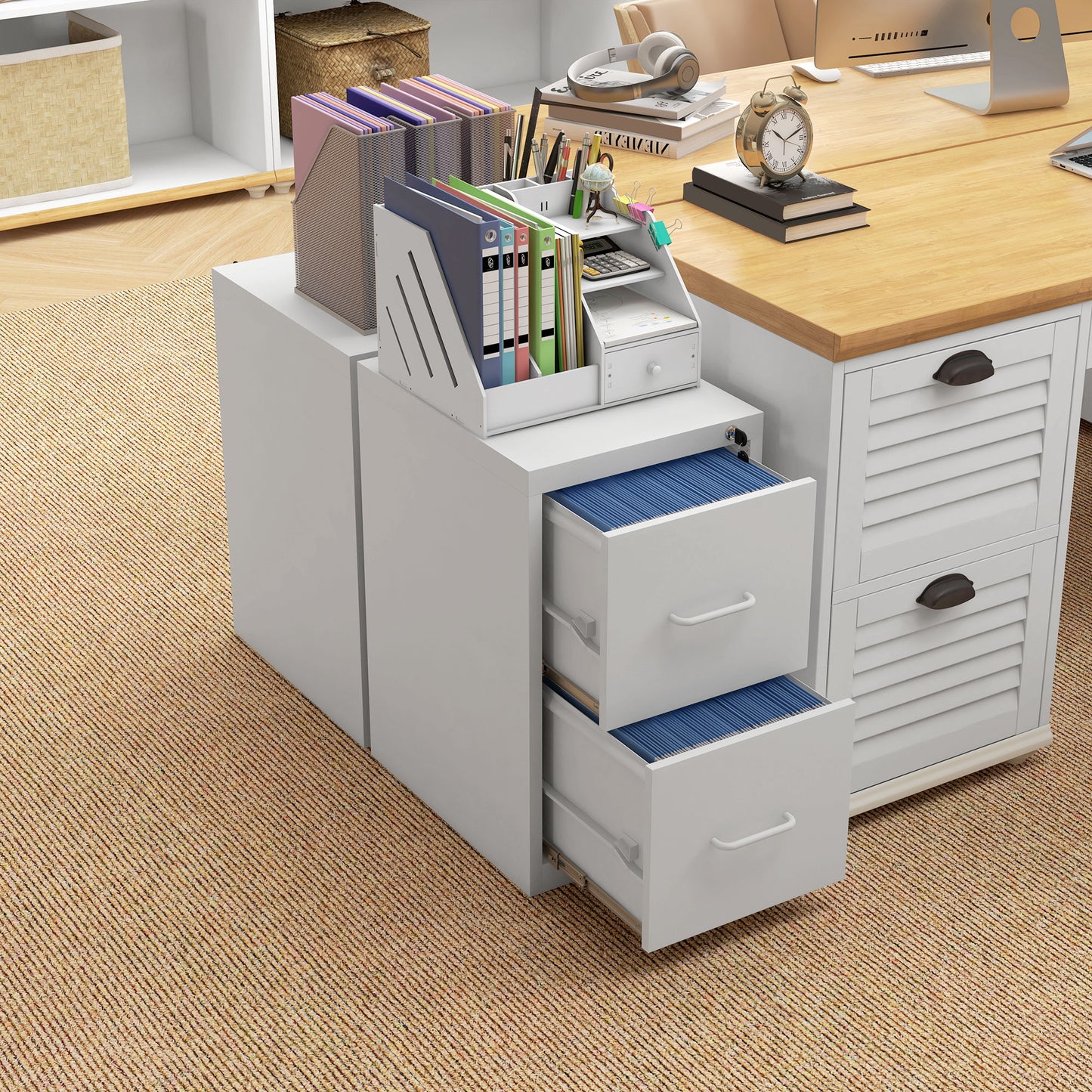 Two-Drawer Modern Steel Filing Cabinet Organiser Storage Unit Cabinet - White