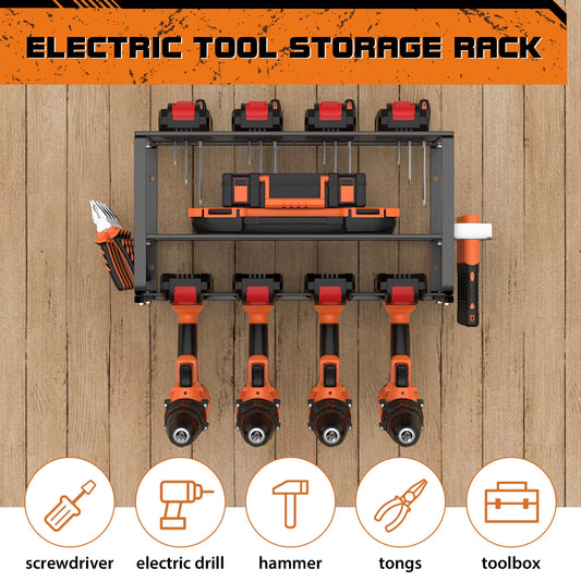 3-Tier Power Tool Storage, Heavy Duty Metal Tools Shelf Organiser Rack For 4 Drill Tools, Toolbox, Screwdrivers, Pliers
