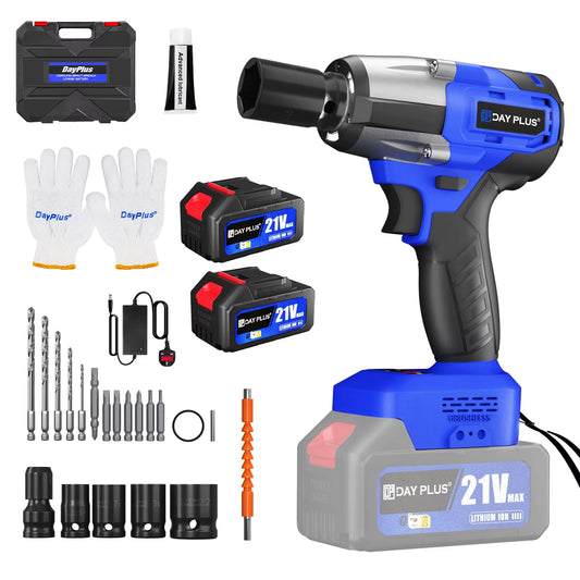 Cordless Impact Wrench 1/2 Inch, Brushless Impact Gun 450N.M High Torque, 3200Rpm Variable Speed with 4 Socket Sets