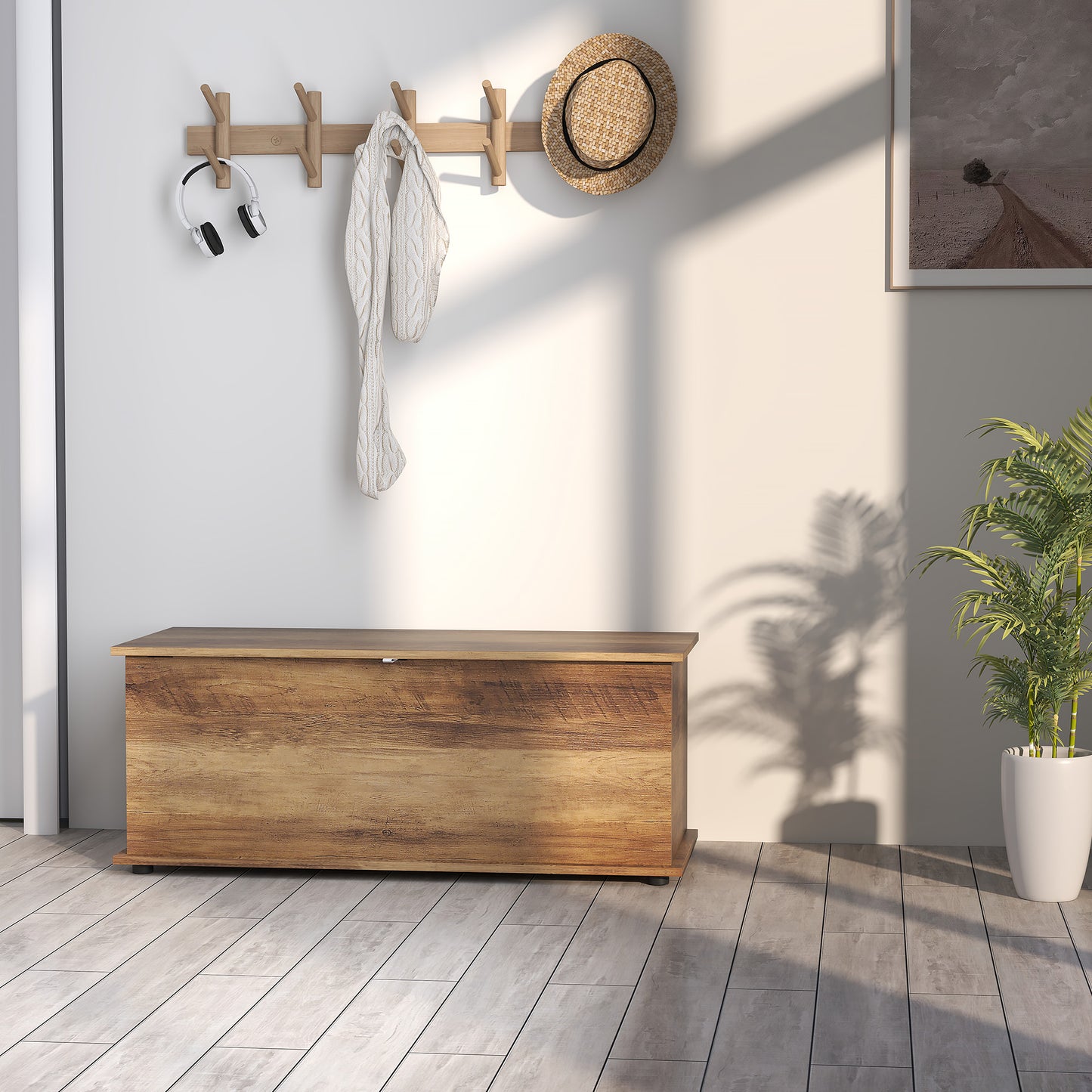 113L Storage Chest, Storage Box with Flip-Top Lid and 2 Safety Hinges, Storage Trunk for Living Room, Entryway, 100 x 40 x 40 cm