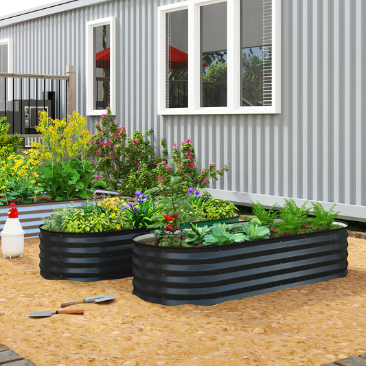 Set of 2 Galvanised Steel Raised Garden Beds | Open Bottom | Rubber Seal Top | 4 Protective Corners | Metal Plant Stakes | Easy Assembly | 150x60x30cm | Dark Grey