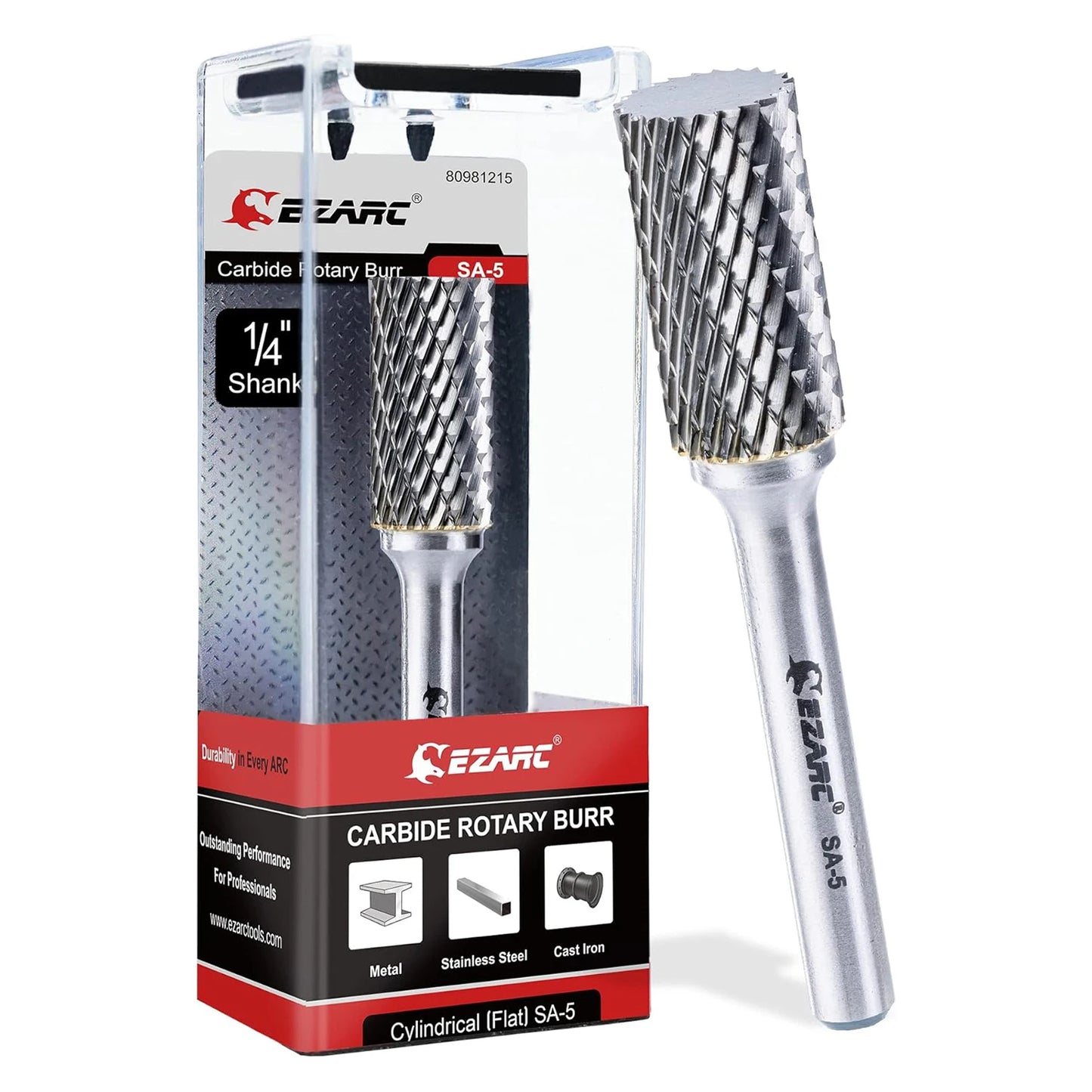 EZARC 1 Piece Tungsten Carbide Rotary Burr Bit, Double Cut Carbide Burr 1/4" Shank Die Grinder Cutting Burrs Bit for Metal Working