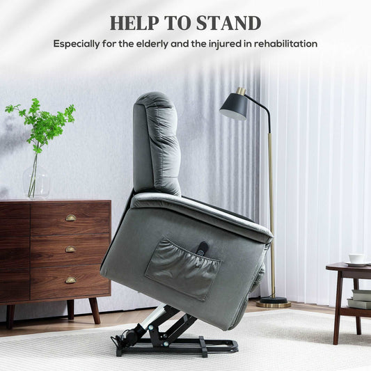 Velvet-Feel Electric Lift Recliner Chair - Dark Grey