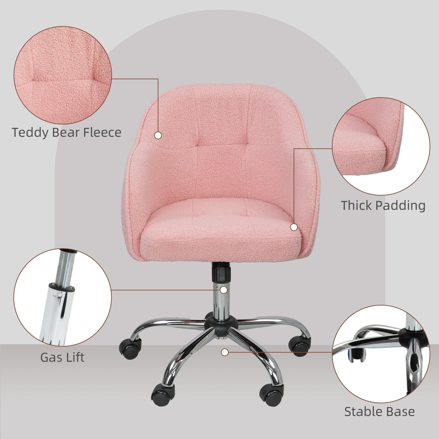 Teddy Fleece Swivel Office Chair - Pink
