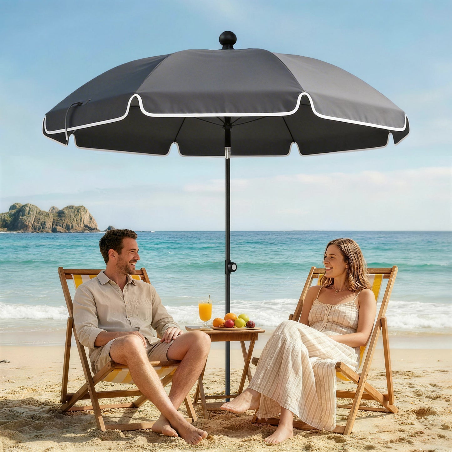 Beach Umbrella Parasol | 1.8m | 30° Tilt | UPF30+ | Adjustable 130-210cm | Sand Anchor | Carry Bag | Dark Grey